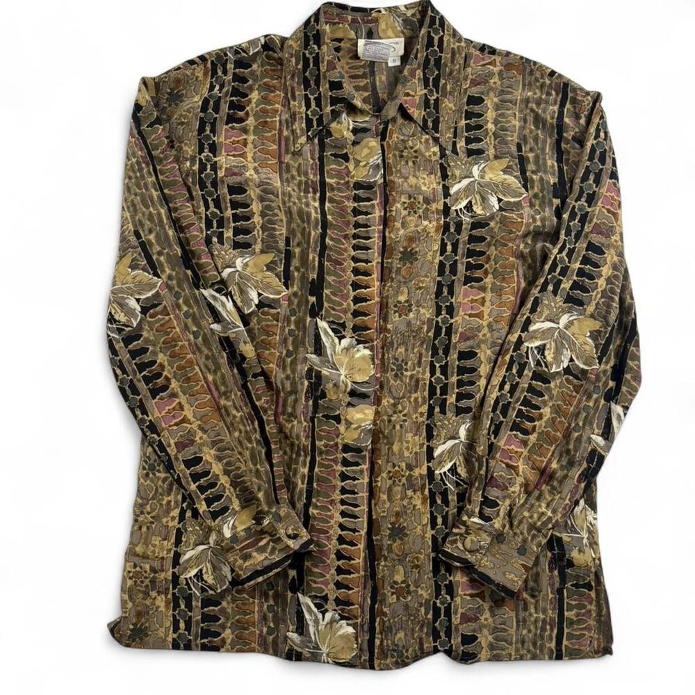 Vintage Tess Women’s S 100% Silk Blouse Floral Pattern Button Up Top